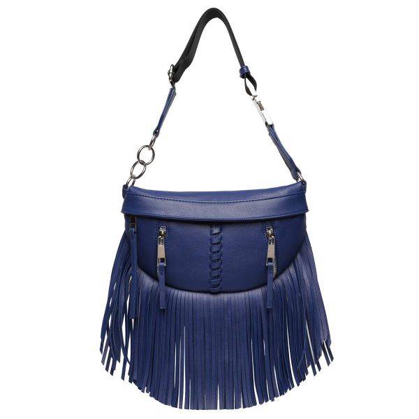 Blue Solid Fringe Front Zippered Fanny Pack - BH 567