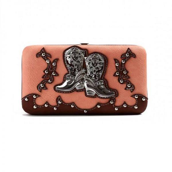 Coral Cowgirl Trendy Western Boots Wallet - BOO4 4326