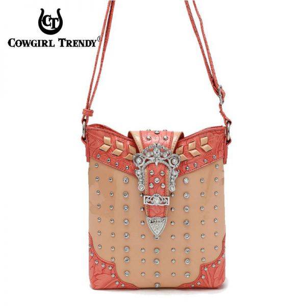 Coral Western Western Buckle W/Stone Messenger Bag - CSW 5102B