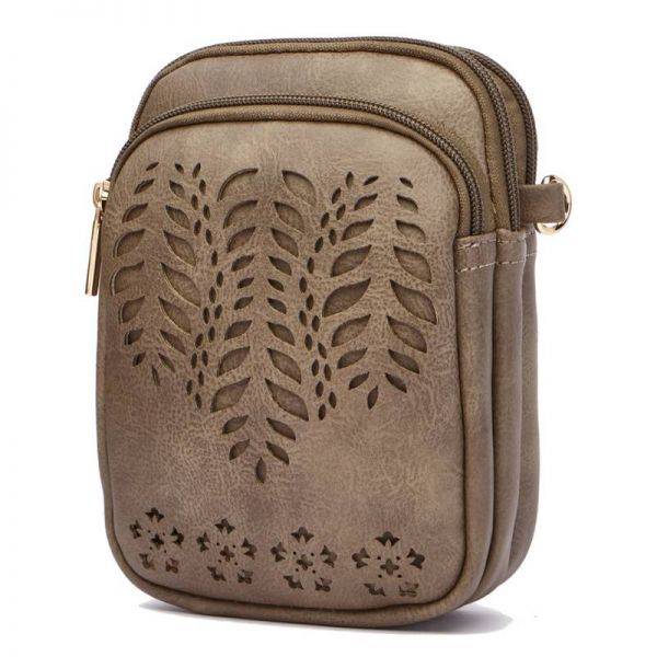 Taupe Laser Cut Cell Phone Messenger Bag - FCUS 6706