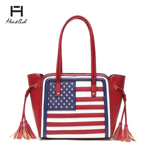 Red US Flag And Tassels Tote Top Handle Bag - HNA 2112