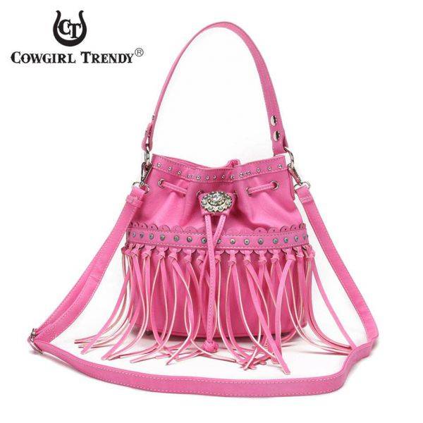Pink Western Fringed & Draw String Bucket Bag - MCJ 5401