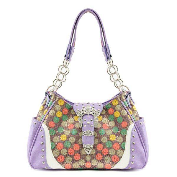 Lavender Western 'Multi Polka Dot'  W/Buckle Handbag - POR 5214