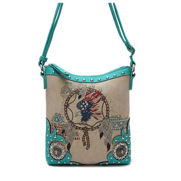 Turquoise Western Indian With Eagle Messenger Bag - RNT 4699