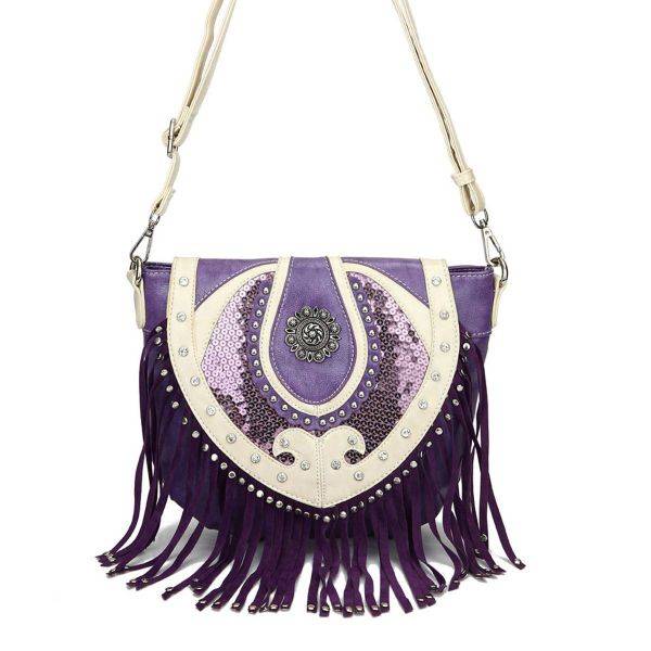 Purple Western Style Studded Sequin Messenger Bag - SEQ2 450