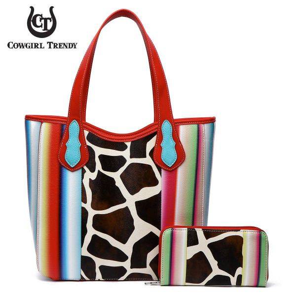 Red 2 IN 1 Giraffe Serape Tote Handbag - SERA 5376G