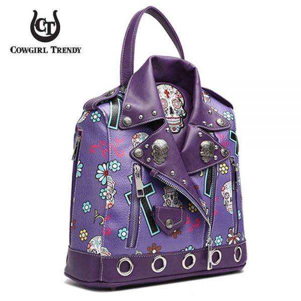Purple 'Skull & Cross' Biker Jacket Handbag - SKUM 5386