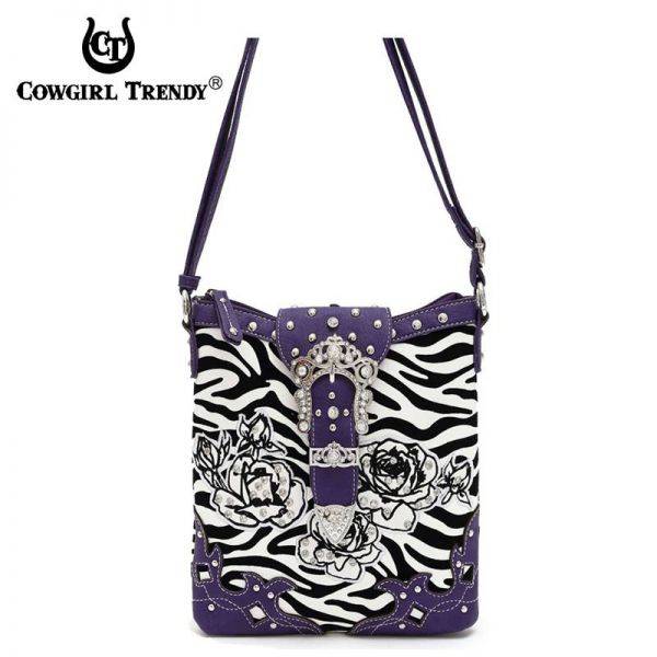 Purple Zebra Print & Flower Belt Clip Messenger Bag - ZBR 4699