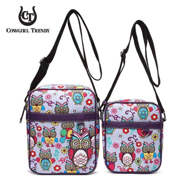 Purple Owl and Flowers print Messenger Bag Set - OWLP2 5322L