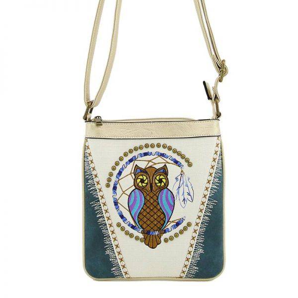 Turquoise Classic Western Owl Embroider Messenger Bag - PTF17582