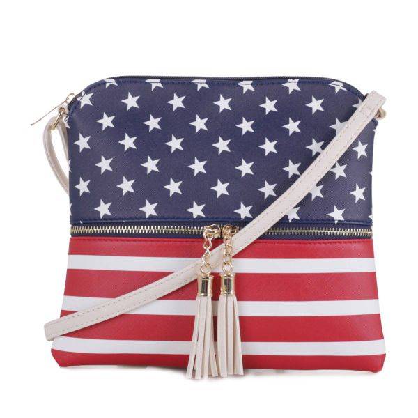 Ivory US Flag Tassel Zipper Messenger Bag - XB2038